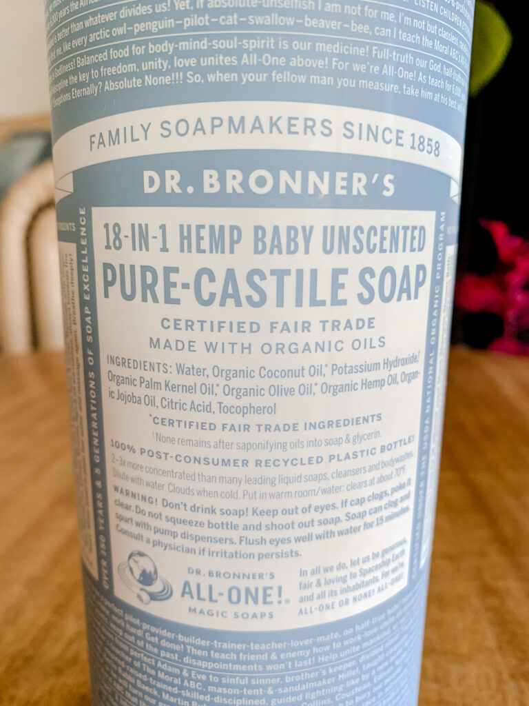 Dr Bronner's Pure Castile Soap for natural DIY foaming hand soap recipe