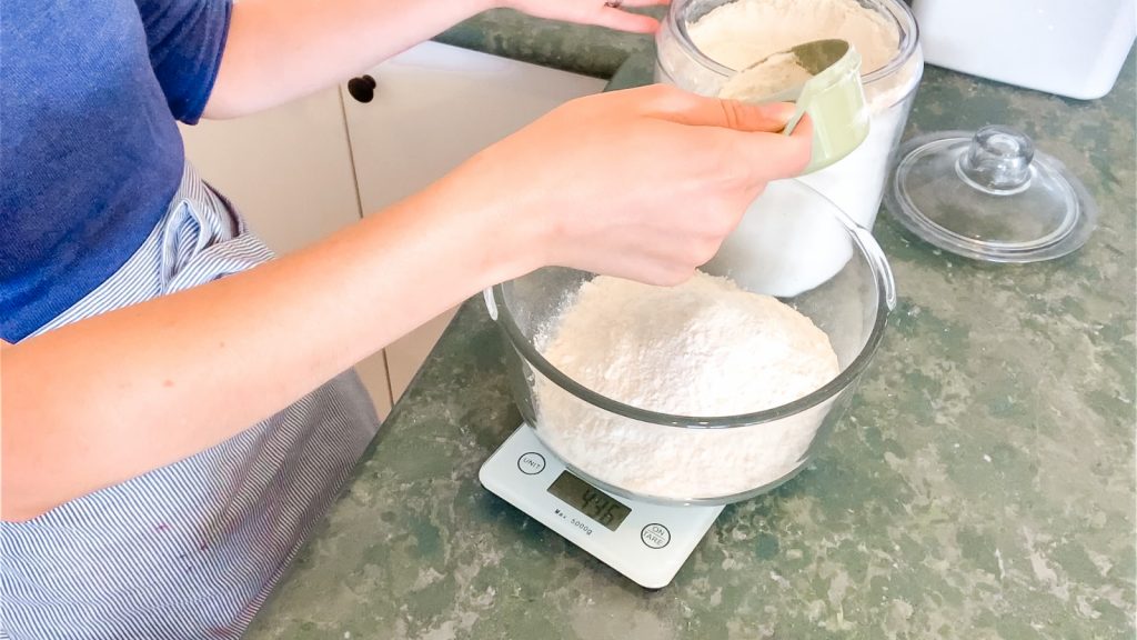 measuring out the flour